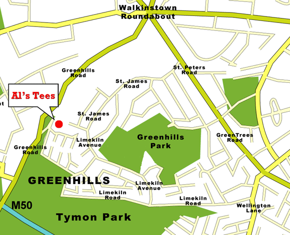 Als Tees t-shirt and garment printing service Green Park Greenhills Dublin 12 location map